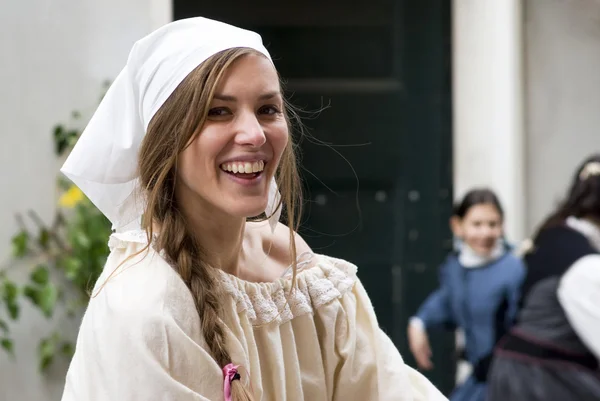 Participant of medieval costume party — Stock Photo, Image