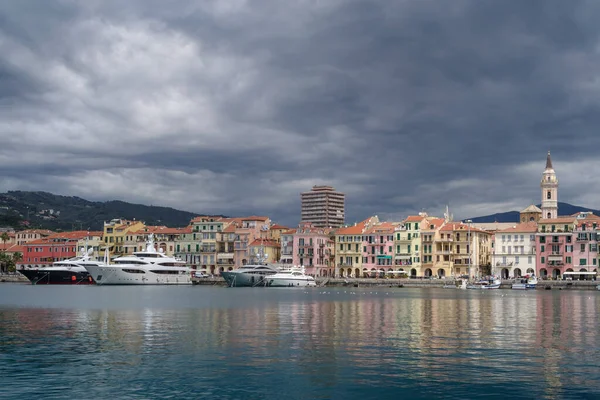Imperia Oneglia Antiguo Puerto Vista Desde Mar Día Lluvioso Riviera — Foto de Stock