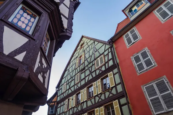 Tradycyjna Fasada Muru Pruskiego Kolorowa Architektura Starym Mieście Colmar Alzacja — Zdjęcie stockowe