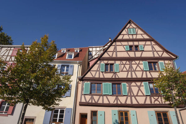 Traditional half timbered facade and colorful beautiful architecture in Colmar old town, Alsace region, France