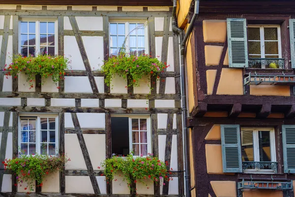 Традиційні Фасади Історичних Будинків Місті Колмар Північно Східна Франція — стокове фото