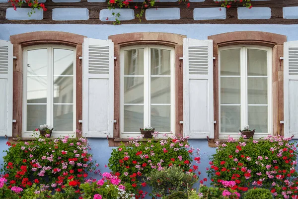 半木造家屋の窓 Eguisheim村 Alsace France — ストック写真