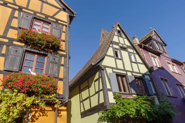 Riquewihr Köyü Alsace Bölgesi Fransa Geleneksel Yarı Ahşap Cephe Renkli — Stok fotoğraf