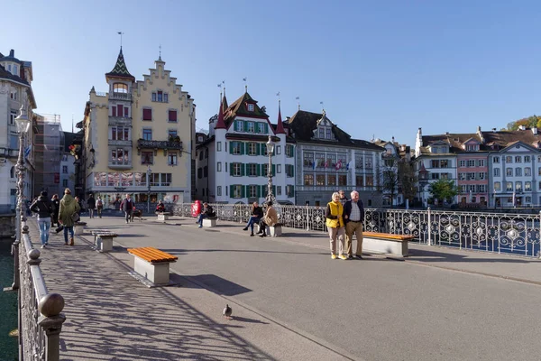 Lucerne Swiss Oktober 2021 Pemandangan Sepanjang Jalan Pejalan Kaki Pusat — Stok Foto