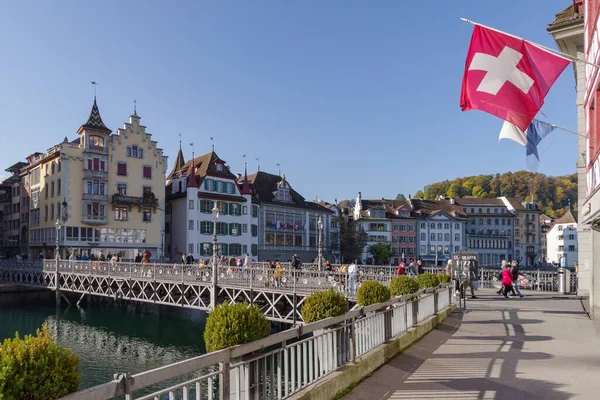 Lucerne Swiss Oktober 2021 Pemandangan Sepanjang Jalan Pejalan Kaki Pusat — Stok Foto