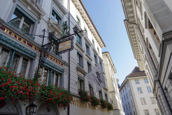 Lucerna Suiza Octubre 2021 Fachada Tradicional Colorida Hermosa Arquitectura Casco —  Fotos de Stock