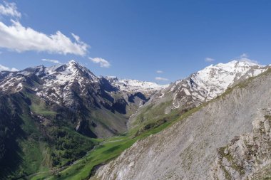 Cottian Alps mountain range in the southwestern part of the Alps, view above from the Maddalena pass is a high mountain pass between the Cottian Alps and the Maritime Alps, located on the border between Italy and France