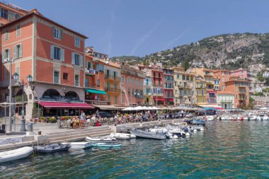 Villefranche-sur-Mer, France - May 12, 2022: Villefranche old town, Alpes-Maritimes, famous tourist destination in French Riviera
