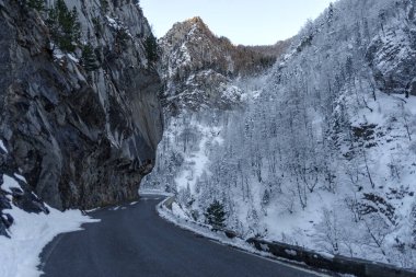 Mountain road in winter, Tanaro valley, Piedmont, Ligurian Alps, Italy