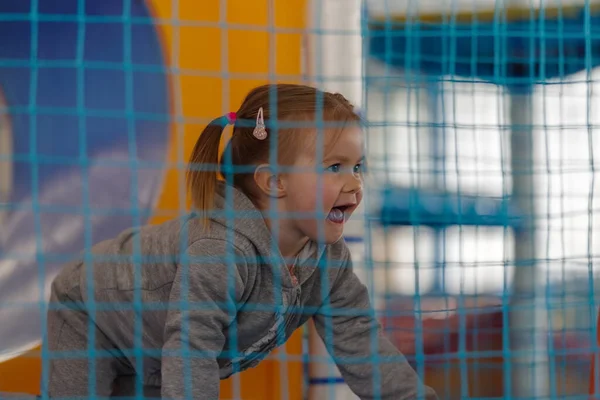 Little Girl Having Fun Indoors Playground — Stockfoto
