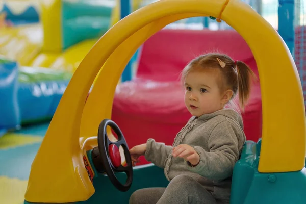 Little Girl Having Fun Indoors Playground — стоковое фото