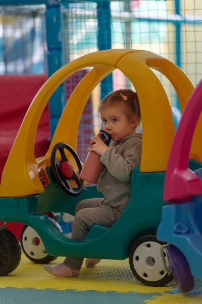 Little Girl Having Fun Indoors Playground — стоковое фото