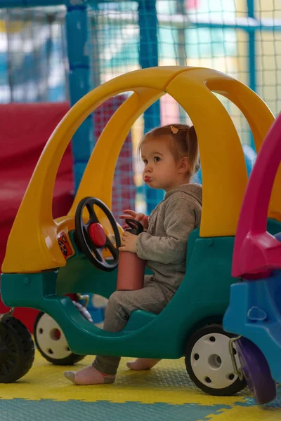 Little Girl Having Fun Indoors Playground — стоковое фото