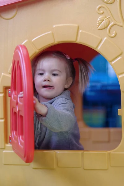 Little Girl Having Fun Indoors Playground — стоковое фото