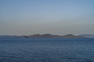 View of the sea of the Island of Elba from Bovio square in Piombino town