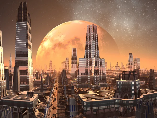 Planeta wzrost obce miasto przyszłości — Zdjęcie stockowe
