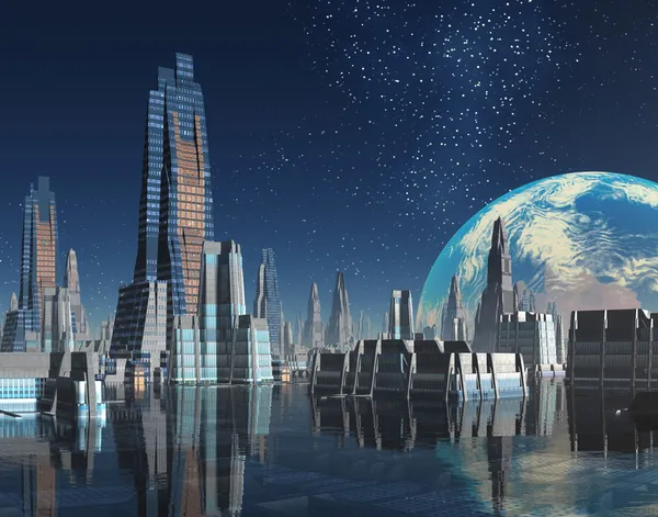 Futuristic Moon Base City on Alien World — Stock Photo, Image