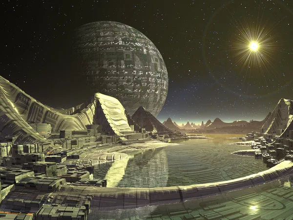 Futuristische stad op alien waterwereld — Stockfoto