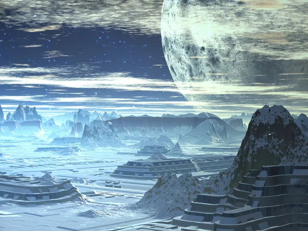 Futuristic Alien City in Winter Snow — Stock Photo, Image