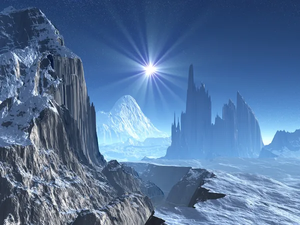 Lone star over buitenaardse winterwereld — Stockfoto