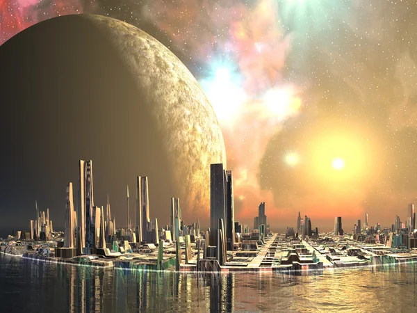 Utopieinseln - Städte der Zukunft Stockbild
