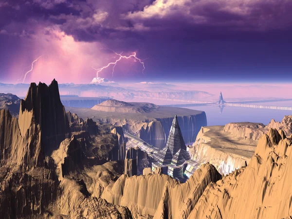 Onweer over piramide steden — Stockfoto