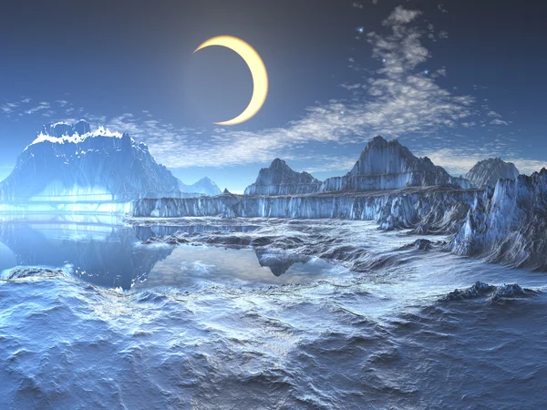 Mondfinsternis über gefrorenem Planeten — Stockfoto