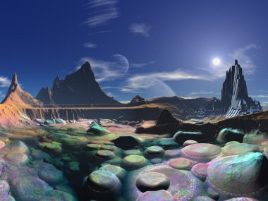 Gökkuşağı çakıl Körfezi kıyısında fütüristik şehir