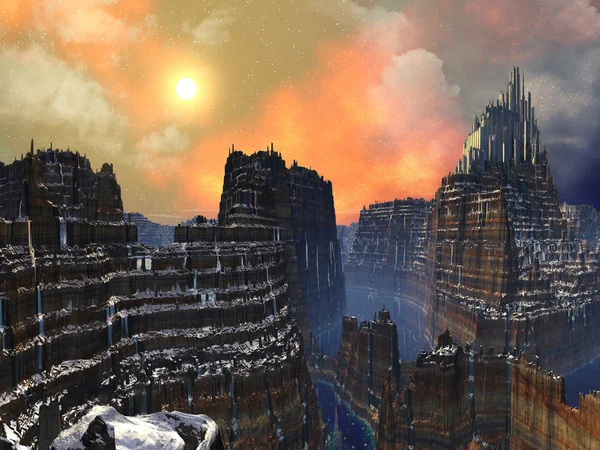 Cliff-top Cidade alienígena de ouro — Fotografia de Stock