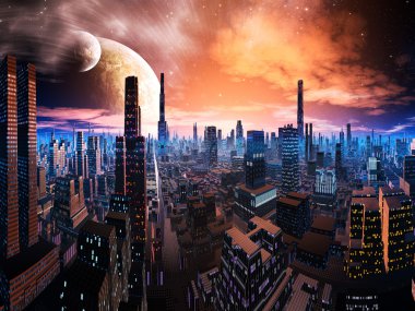 neon yaktı cityscape uzak dünya üzerinde