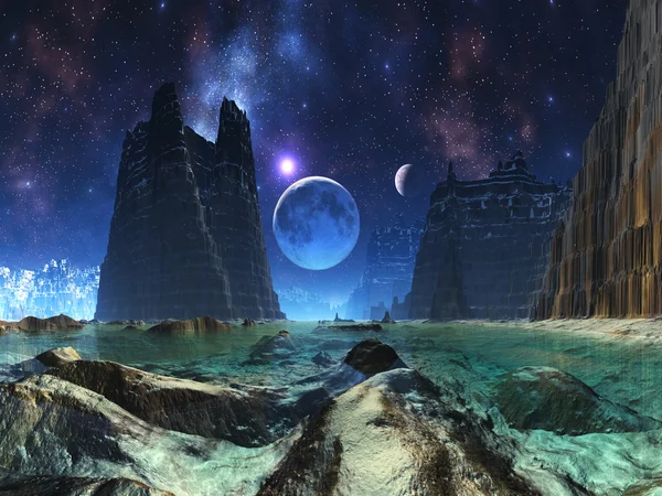 Moonscape over Alien Ocean — Stock Photo, Image