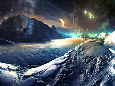 Kış dünya futuristik Helene şehir uzak görünümü