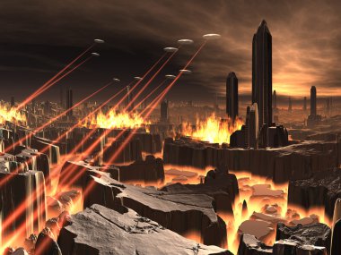 UFO fütüristik şehir istilası