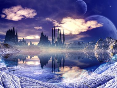 futuristik yabancı şehirde kış manzarası