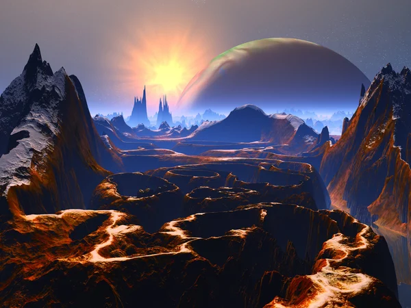 Kroucené skalní kaňon na vzdálené planetě — Stock fotografie