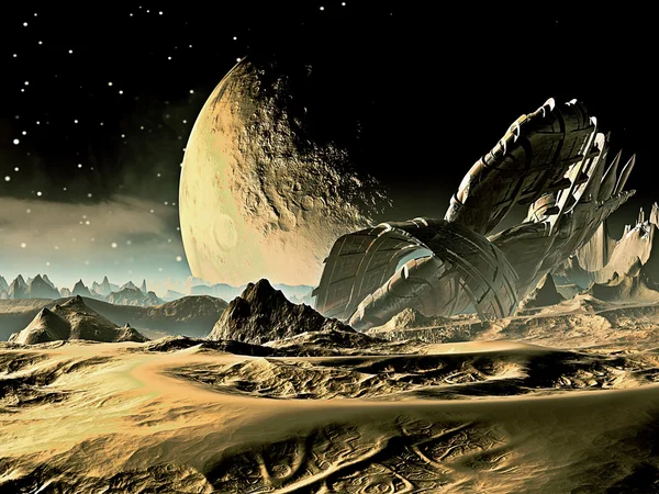 Nave spaziale schiantato sul mondo alieno — Foto Stock