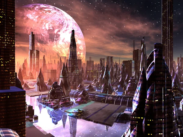 Vue de la ville futuriste sur Alien Planet Photo De Stock