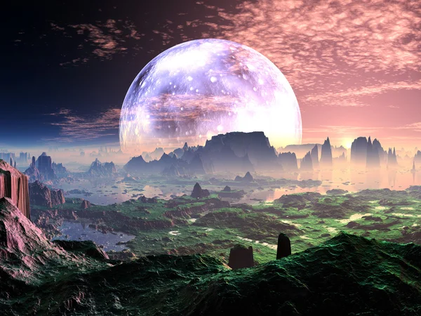 Amanecer en un planeta idílico parecido a la Tierra — Foto de Stock