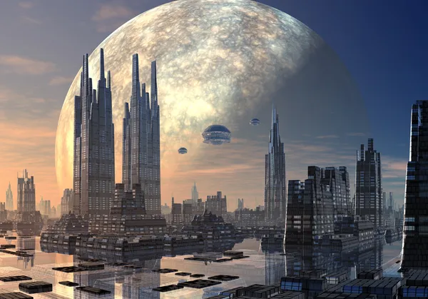 uçan daireler modern cityscape üzerinde