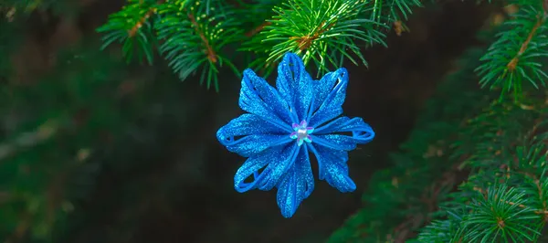 Diy光沢のあるクリスマスボールはモミの枝にかかっています 高品質の写真 — ストック写真