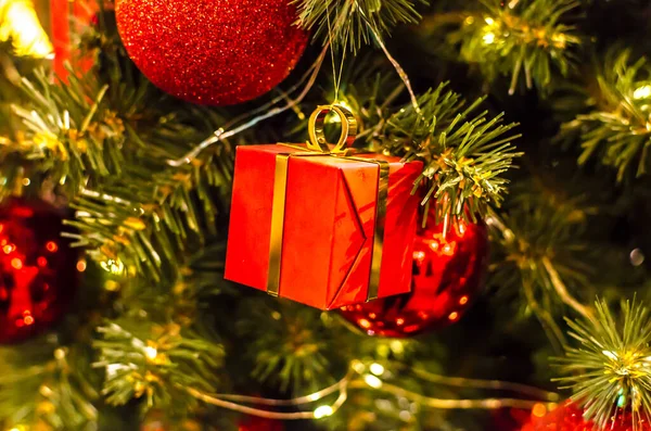 Confezione Regalo Natale Rosso Rami Abete Foto Alta Qualità — Foto Stock