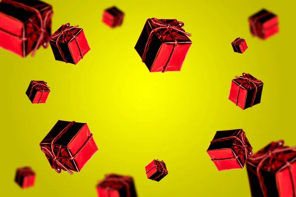 Piccolo Regalo Rosso Scatole Natale Levitazione Sfondo Multicolore 2022 Foto — Foto Stock