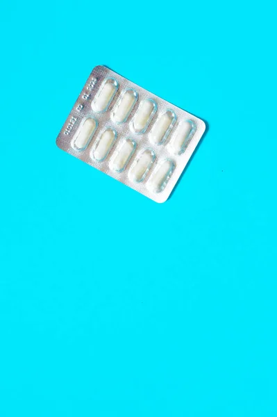 Blisters White Pills Blue Background High Quality Photo — Stock Photo, Image