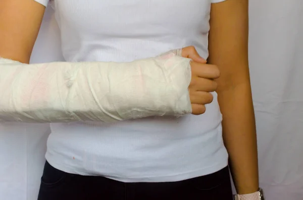 plaster bandage on the women arm right isolated. High quality photo