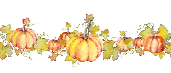 Höstens sömlösa kant med pumpor och blad. — Stockfoto