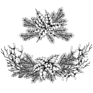 Beyaz arka planda orman dalları düzenlemeleri.