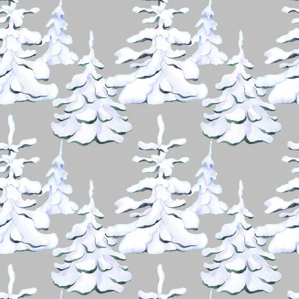 Modèle sans couture avec arbres de Noël forêt enneigée. — Photo