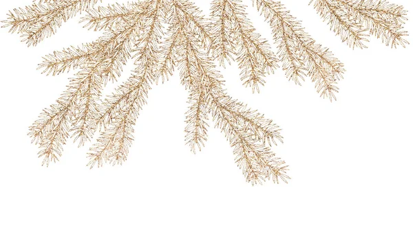 Pine branches border. Golden line graphic illustration. — Stock Photo, Image