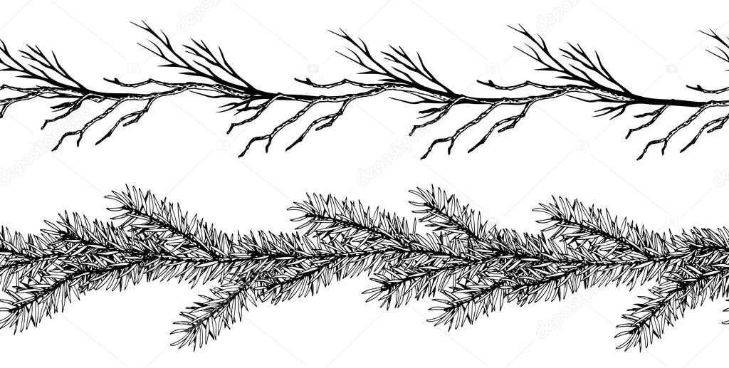 Seamless borders with forest pine branches