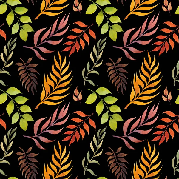 Naadloos patroon met kleurrijke decoratieve bladeren. — Stockfoto